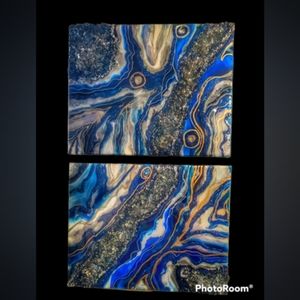 Two-piece resin art with crystals glass resin